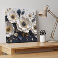 thumbnail image 4 of White Anemones Canvas Wall Art for Living Room Bedroom Bathroom, Rustic Floral Golden Leaf Veins Deep Navy Backdrop Canvas Art Wall Decor, Artwork for Walls Home Office Decor, 16"x16", 4 of 9