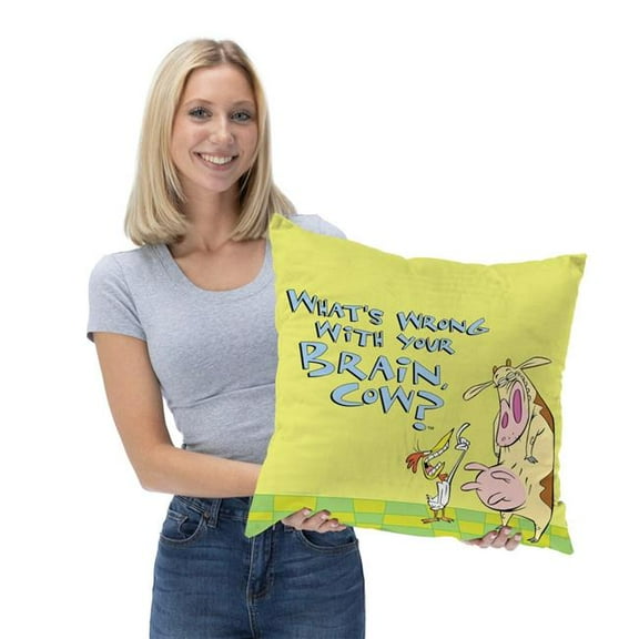 The Northwest 1CAC-69500-0004-OOF 18 x 18 in. Cartoon Network Cow & Chicken Whats Wrong With Your Brain Throw Pillow