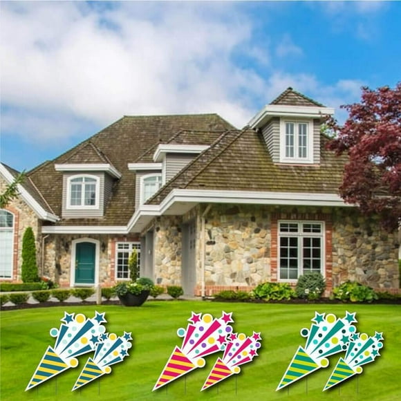 VictoryStore Party Poppers Yard Sign Set - Set of 6 Outdoor Decorations with 2 Stakes per Sign - Perfect for Birthdays, Graduations, and Other Celebrations, 12520