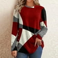 thumbnail image 5 of Aloohaidyvio Plus Size Tops,Women Tops Casual Round Neck Buttons Geometric Contrast Color Long Sleeve T-Shirt, 5 of 6