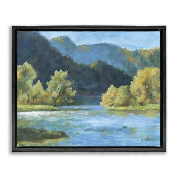 Stupell Industries Blue Hued Mountains Landscape & Nature Painting Black Floater Framed Canvas Art Print Wall Art, 21 x 17