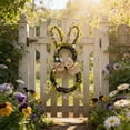 thumbnail image 2 of HuiXinOu 19.6in Easter Bunny Shaped Wreath with Green Leaves Bow Front Door Hanging Decor for Window Spring Easter Home Decoration, 2 of 9