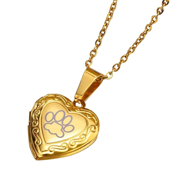 Colgante de urna para mascotas de moda, regalo, resistente al óxido, impermeable, medallón de foto con forma de corazón que se puede abrir Cadena colgante de oro