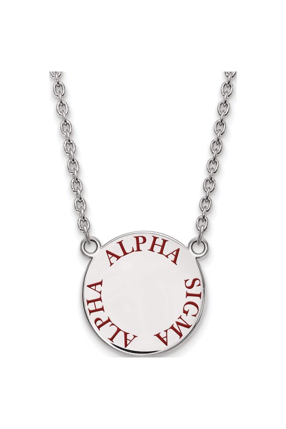 Sterling Silver S. Rh-P Logoart Alpha Sigma Large Enl Pend With Necklace (18 X 19) Made In United States ss015asi-18