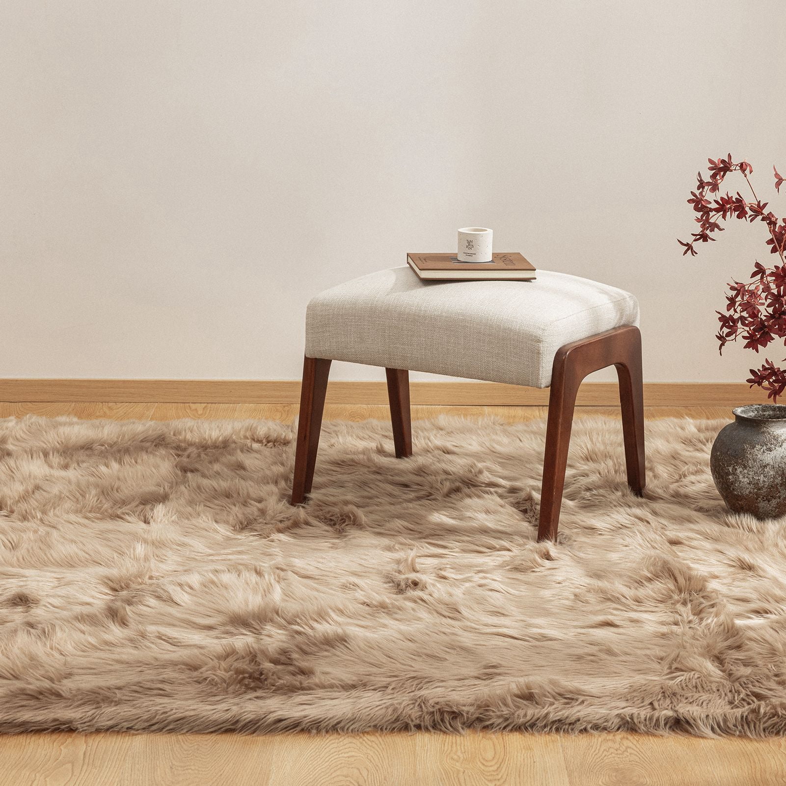 Phantoscope Faux Fur Area Rug, Fluffy Beige Shag Carpet, Ultra Soft Machine Washable Indoor Area Rug, 3' x 5', Rectangular for Living Room, Bedroom, Nursery & Kids Room