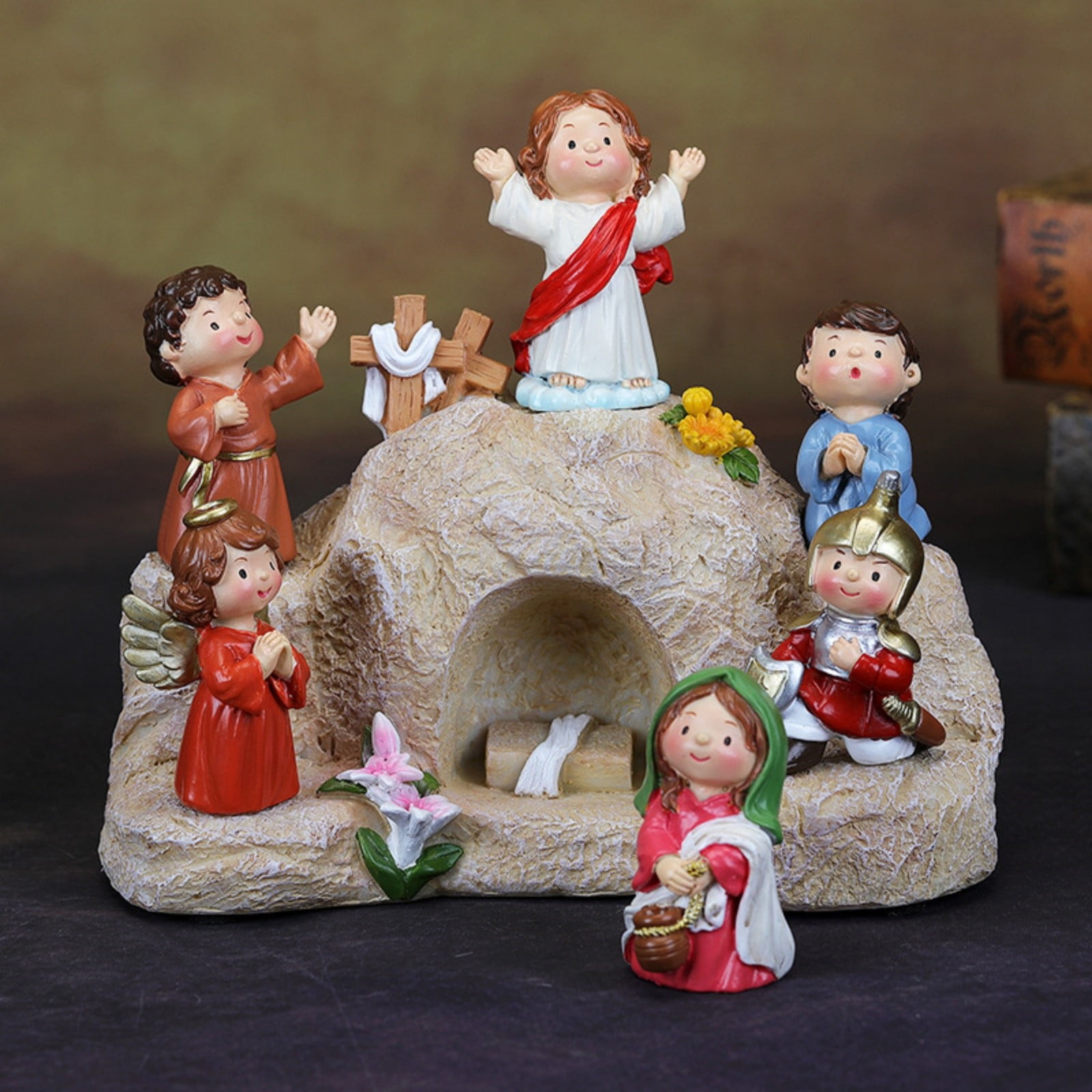 Christmas Nativity&Easter Empty Tomb Resurrection Scene-Little People Miniature Manger Figurines Jesus Statue,Indoor Holiday Decorative Gift for Home,Nativity Scene for Christmas Easter Decorations