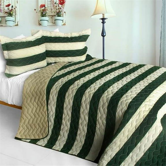 Wander In The Secret Garden - 3 Pieces Vermicelli-Quilted Patchwork Quilt Set  Full & Queen Size - Green