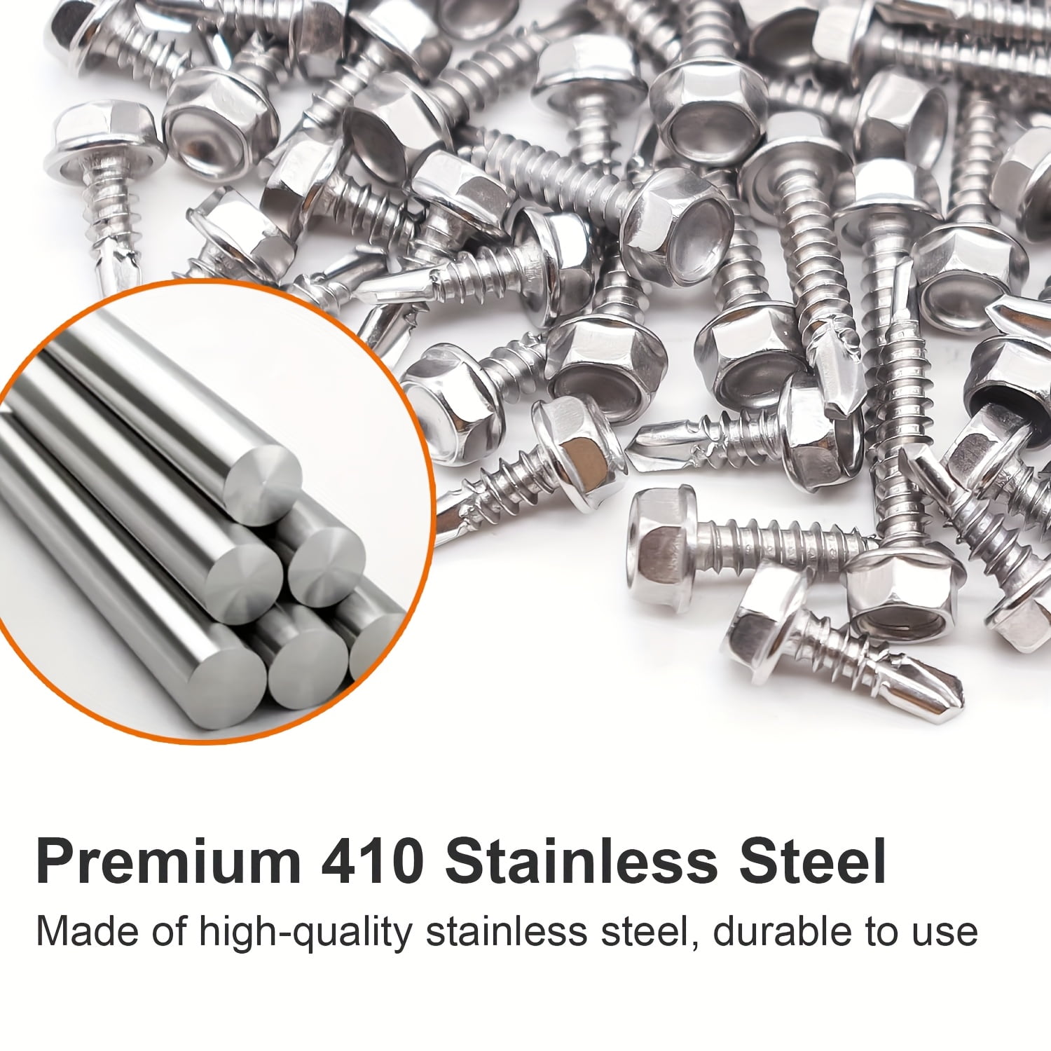 410 Stainless Steel #8 Self Tapping TEK Screws Assortment Kit, 600pcs - Hex Washer Head Self Drilling Screws for Metal & Furniture Building/Repair (1/2", 3/4", 1" Lengths) Includes Free Hex Socket