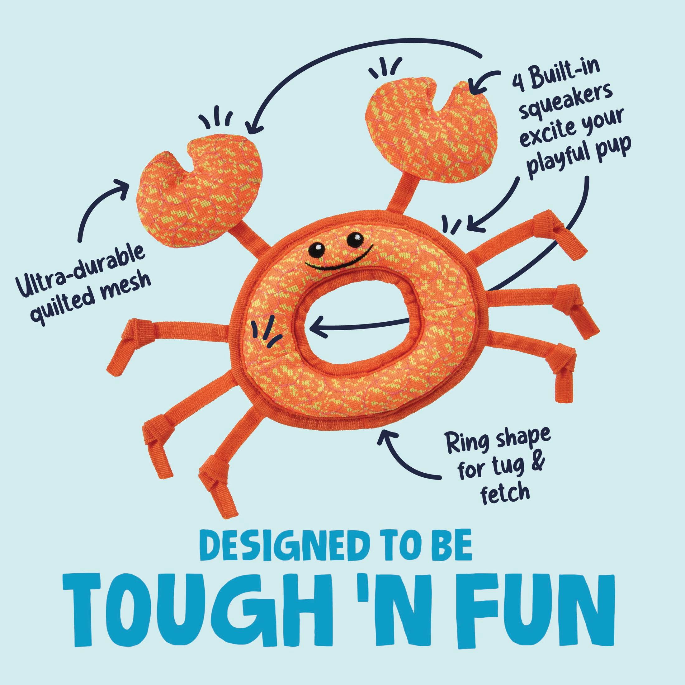 goDog Tough Guard Curtis Crab Squeaky Dog Toy, Plush with Chew Guard Technology, Orange, Large