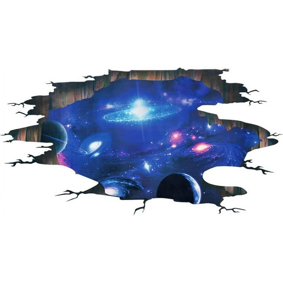 Creative 3D Blue Universe Galaxy Wall Sticker Removable PVC Magic 3D Galaxy Outer Space Planet Window Wall Sticker Wallpaper Decoration Home Wall Floor Ceiling Children Bedroom