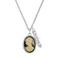 thumbnail image 1 of Delight Jewelry Silvertone Oval - Black Cameo - Silvertone Be Strong and Courageous Bar Charm Necklace, 23", 1 of 4