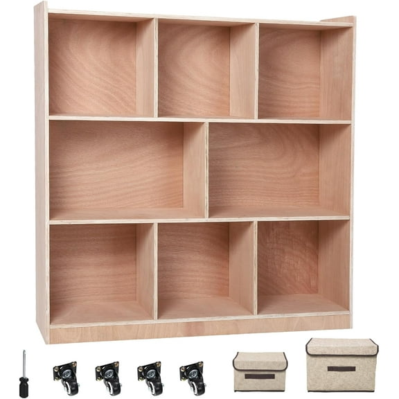 8-Section Classroom Storage Locker with Adequate Storage Space, Easy to Clean Surface, Ideal for Home, School, Kindergarten w/ 4 Casters, 2 Storage Boxes