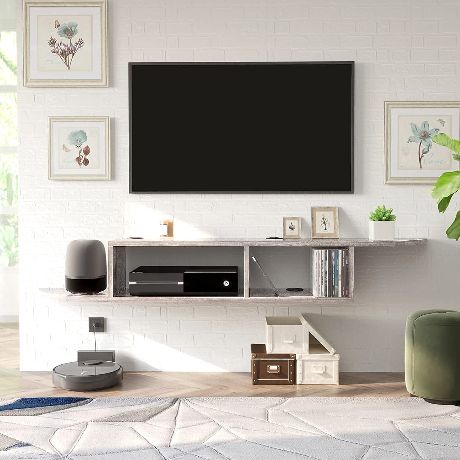 Catrimown Floating TV Stand, Floating TV Shelf, Wall Mounted Media Console Entertainment Center for 55 inch TV, Storage Cabinet Under TV, Gray