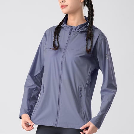 GaThRRgYP Women s Summer Fishing Sun Protection Shirt Quick-Dry UV Defense Woman Casual Solid Sports Hooded Long Sleeve Zipper Sun-proof High Elastic Purple XXL