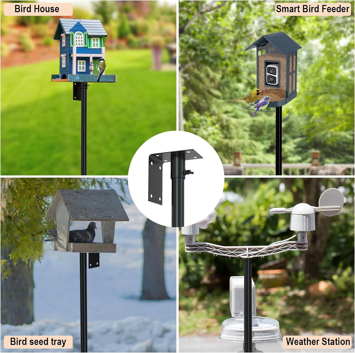 2-Hooks Bird House Pole Stand Kit 80 Inch Multi Feeders, Bird Bath, Feeder Tray - Heavy Duty Bluebird Feeder Support Rod Mount Set for Outdoor