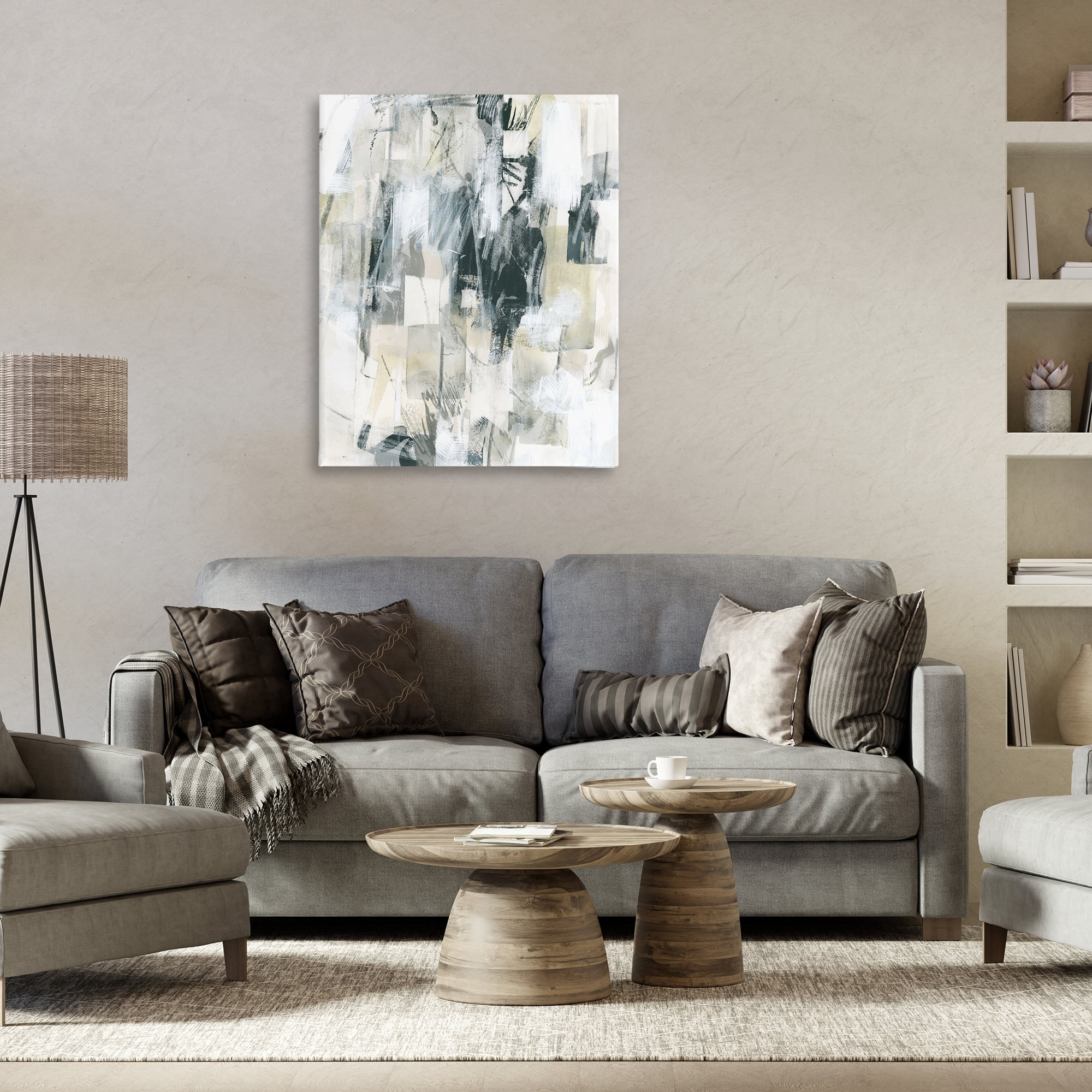 Stupell Industries Grey Layered Restless Shapes Abstract Painting Gallery Wrapped Canvas Art Print Wall Art, 30 x 40