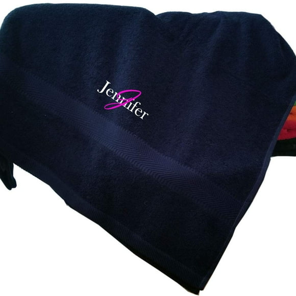Tri Color Personalized Bath Towels Monogrammed Embroidered 35 x 65 Soft Plush Absorbent