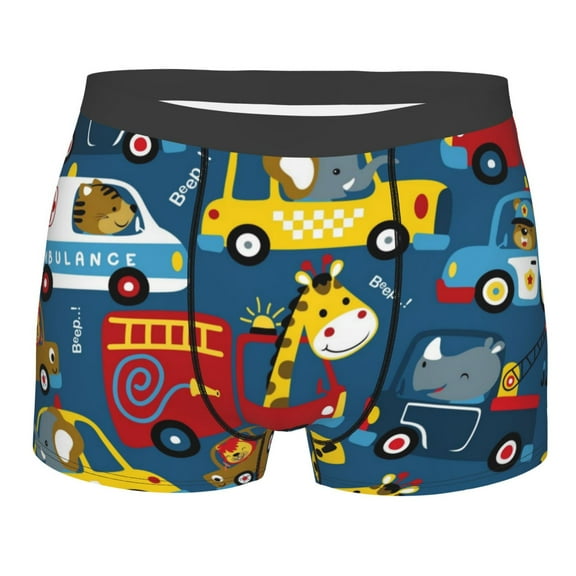 Naloa Vehicles Cartoon with Funny Drivers Print Mens Underwear - Boxers for Men, Classic Briefs for Men