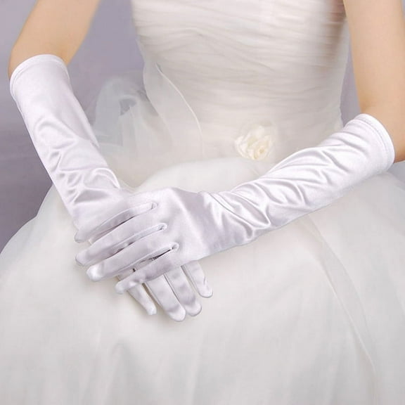 ERDOUY Classic Adult Size Long Opera Length Satin Gloves 15"（White）