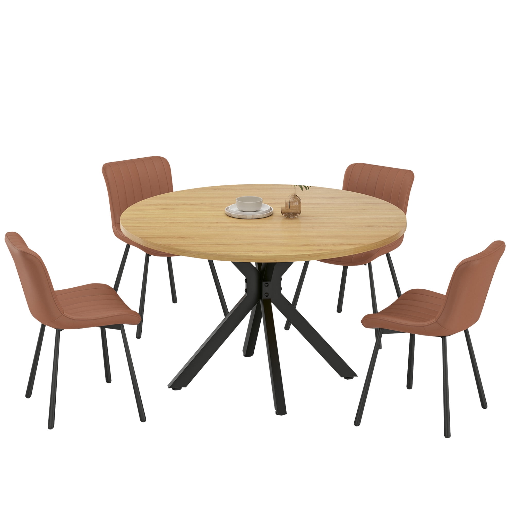 MAYEERTY 47"Round Modern Dining Table Fits 4-6, Farmhouse Style,Metal Frame for Kitchen/Dining Room, Nature