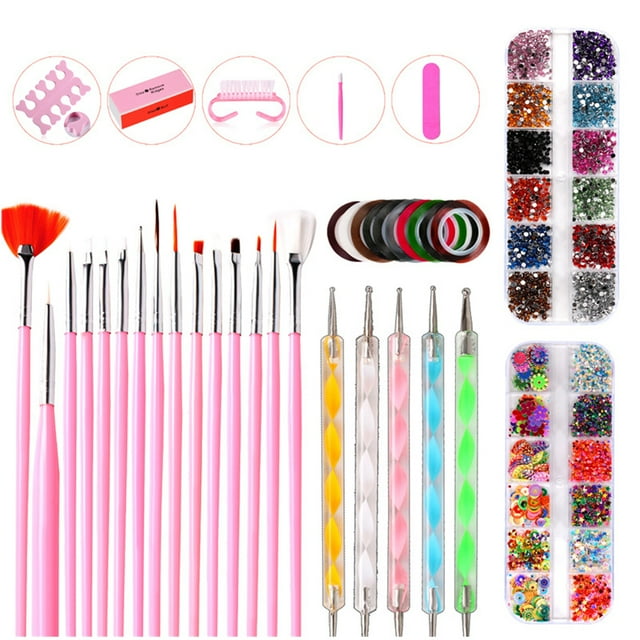 Kit de pinceles para decoración de uñas, kit de decoraciones para decoración de uñas en 3D con herramientas para puntear uñas, pegatinas con purpurina para decoración de uñas con forma de mariposa,