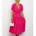 thumbnail image 3 of Hot Pink Womens Lounge Bell Sleeve Dresses for Women V Neck Lace Spandex Maxi Long Flare Bell Bottom Tie Knot Basic Bootcut Leg Fall Summer Dresses 2025 Clothing Y2K M, 3 of 6