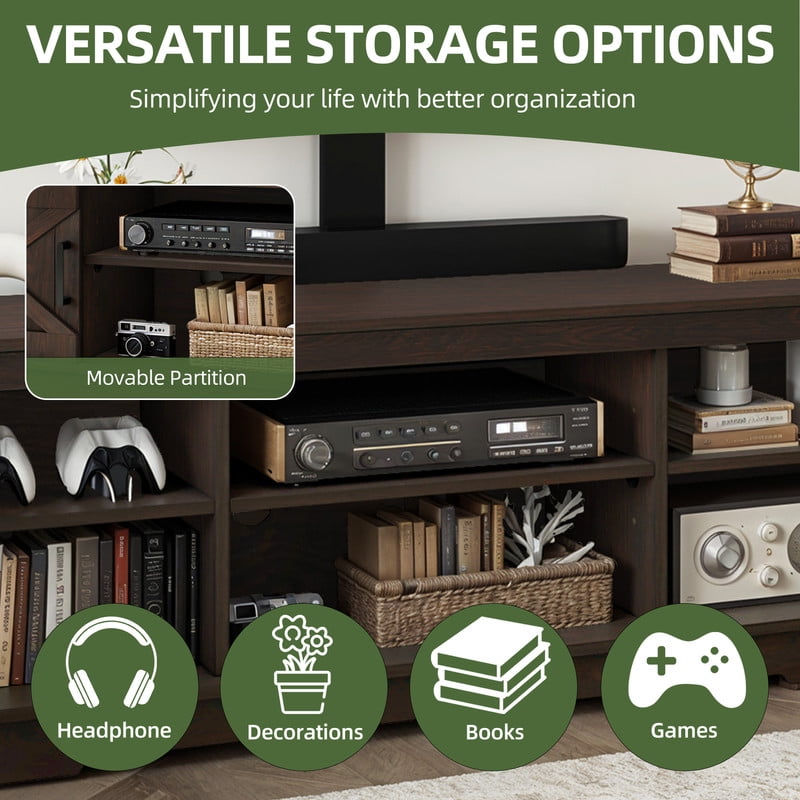 Uforic Farmhouse TV Stand with Mount for 60/65/70 inch TVs, Entertainment Center, Height Adjustable, Walnut