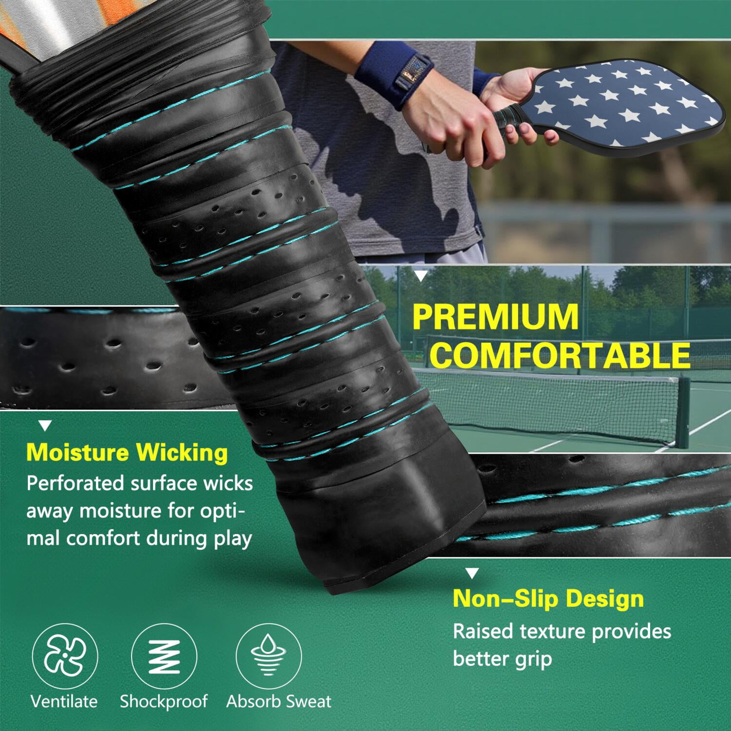 Pickleball Paddles Set Of 1, Fiberglass Surface, USA, Star Print, 1 Paddle, 2 Balls & Bag