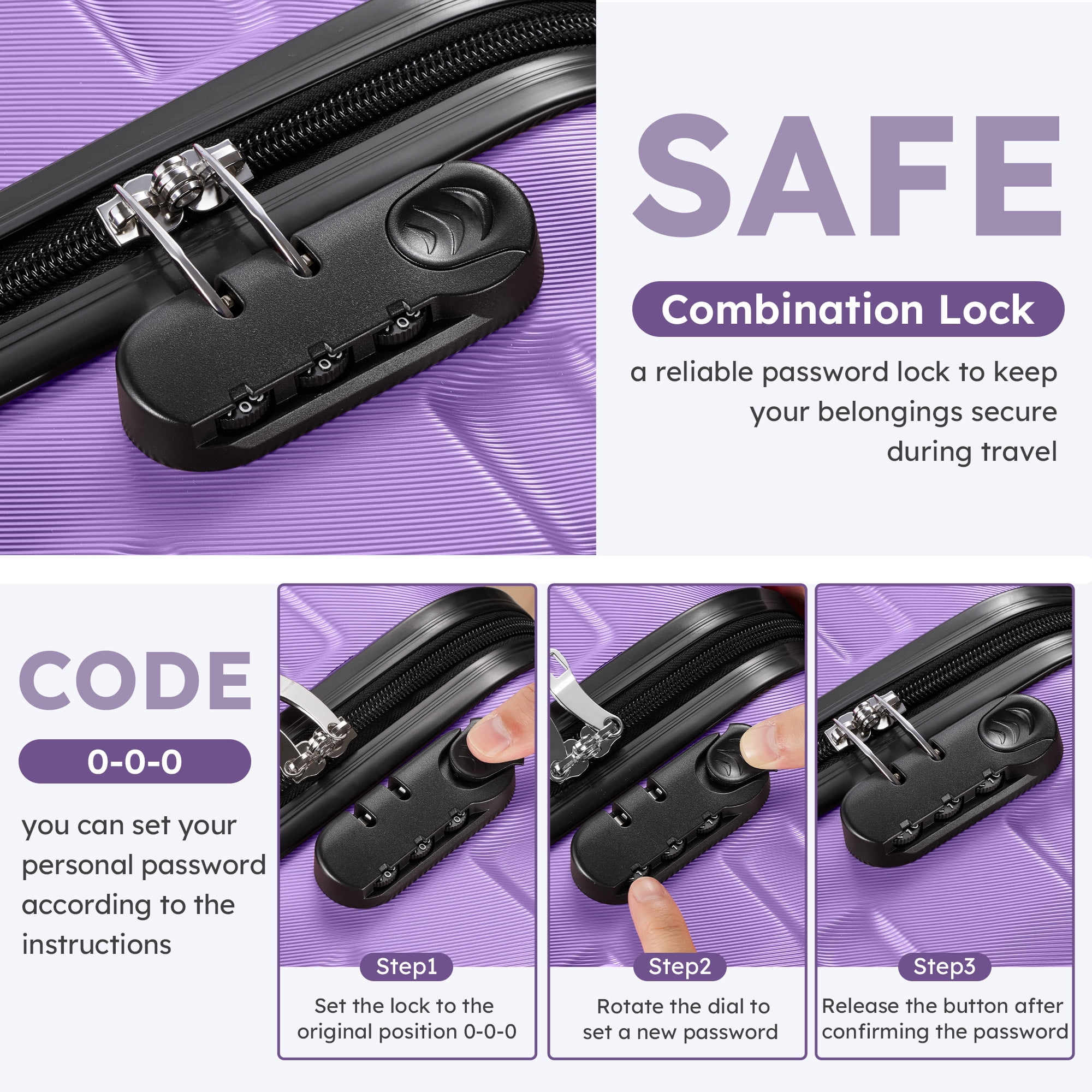 Gowill 6 Piece Luggage Sets,16/20/24/28 inch Hardside Lightweight ABS Suitcase With Expandable Duffle Bag (Purple)
