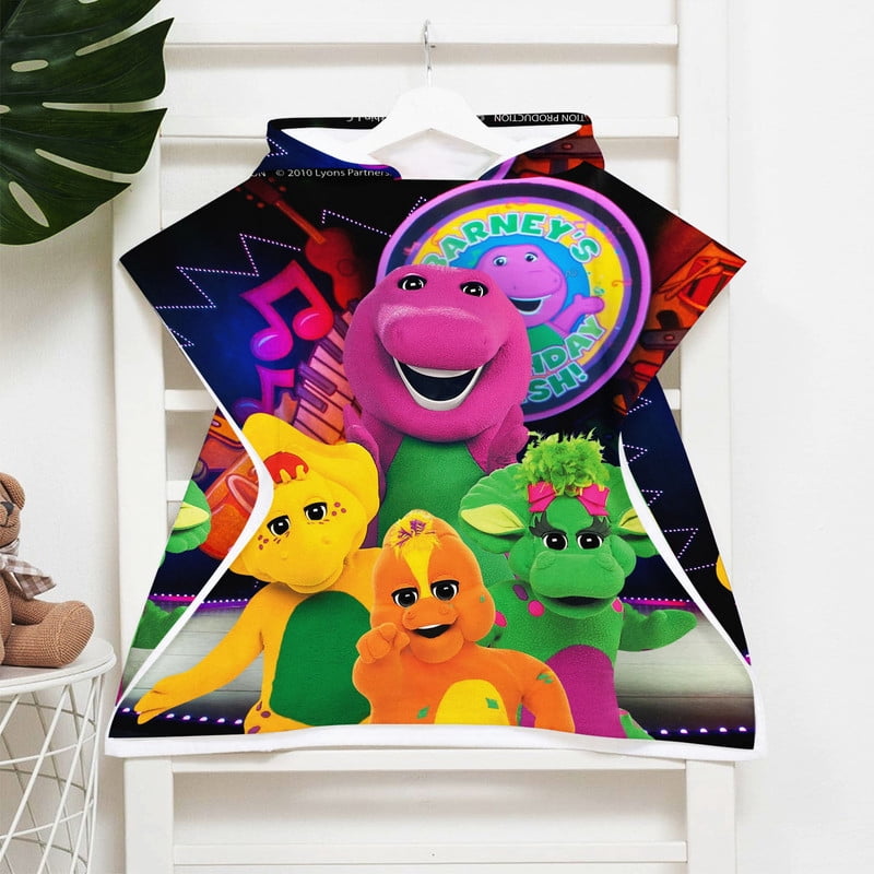 Barney & Friends Hooded Poncho Towels, Soft & Absorbent Microfiber Beach Towel, Swimming Pool Changing Robe Bathrobe Bath Towel