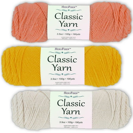 - Soft Acrylic Yarn 3-Pack, 3.5oz / ball, Pink Coral + Yellow Sun + White Eggshell. Great value for knitting, crochet, needlework, arts & crafts projects, gift set for beginners and pros alike