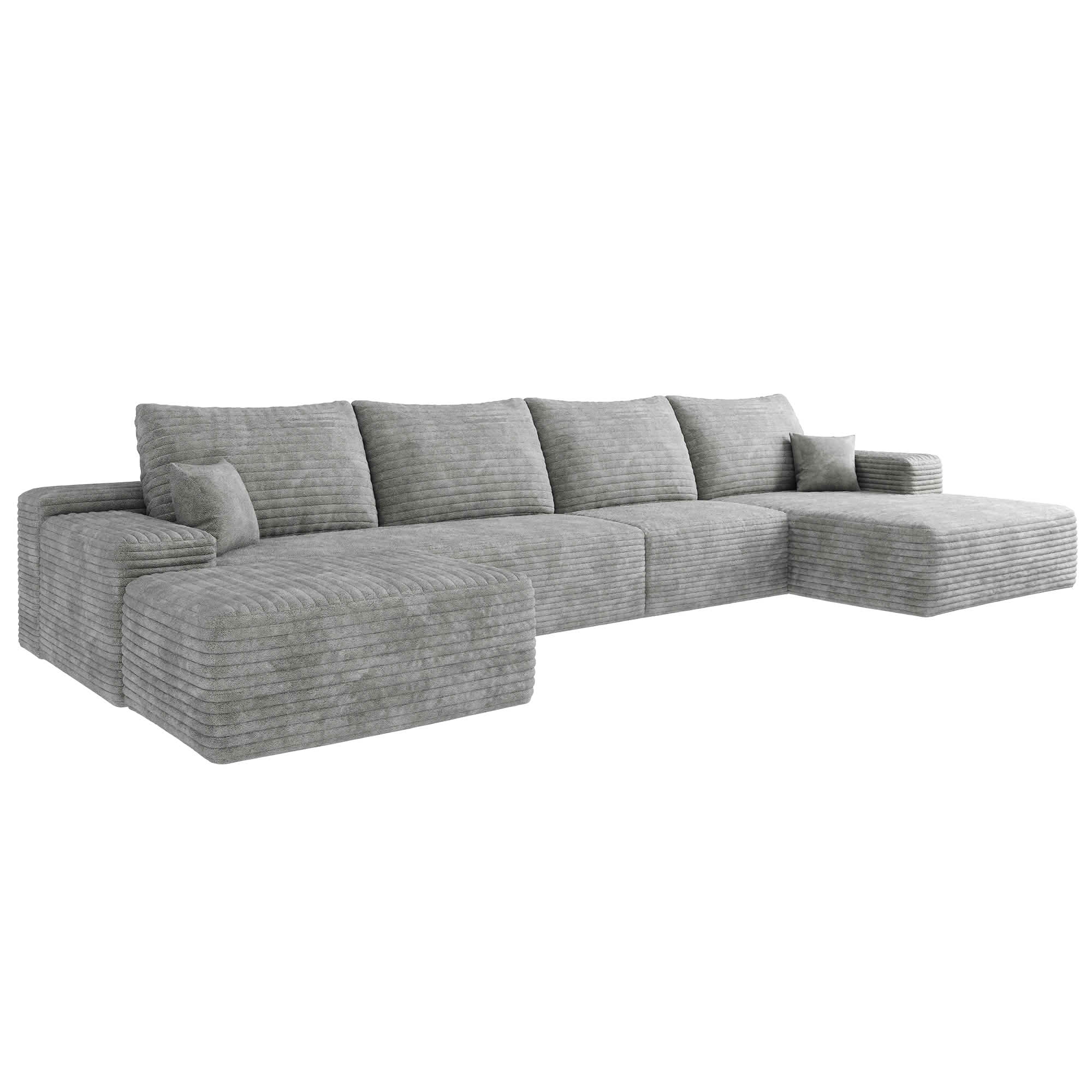 MAYEERTY 135" Cloud Sectional Sofa with Ottoman, U Shaped Deep Seat Couch, Plush Corduroy Fabric, No Assembly Required, Gray