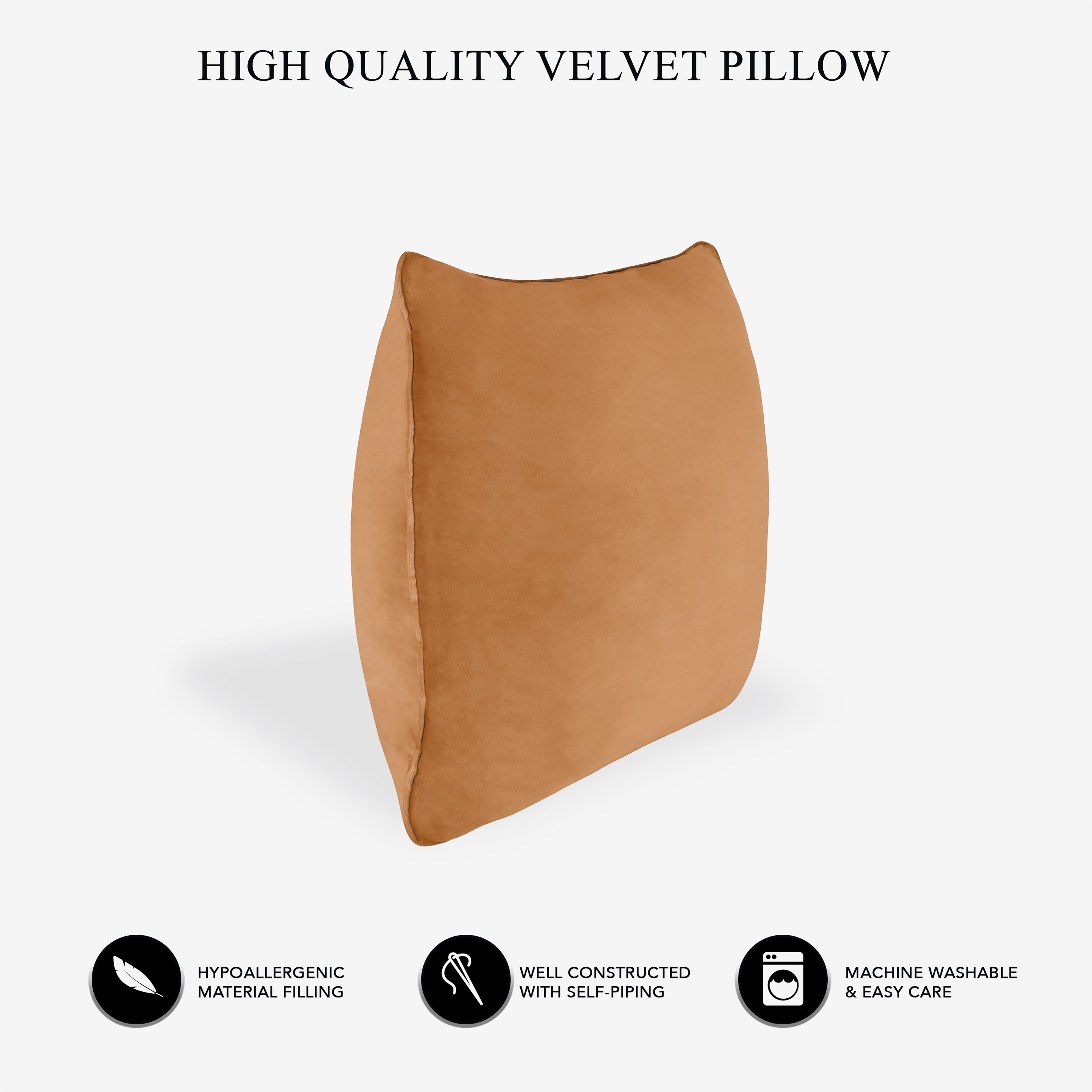 A1HC Hypoallergenic Down Alternative Decorative Throw Pillow, 20x20 in, Square, Pack of 1, Brown Derby