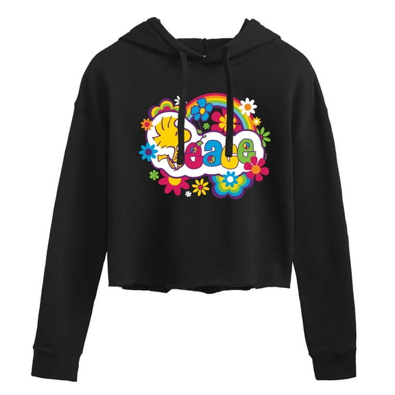 Peanuts - Peace Floral & Colorful Woodstock - Juniors Cropped Pullover Hoodie