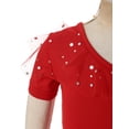 thumbnail image 5 of iiniim Girls Belly Dance Top Kids Single Short Sleeve Mesh Patchwork Polka Dots Sequins Dance Shirts Red 3-4, 5 of 7