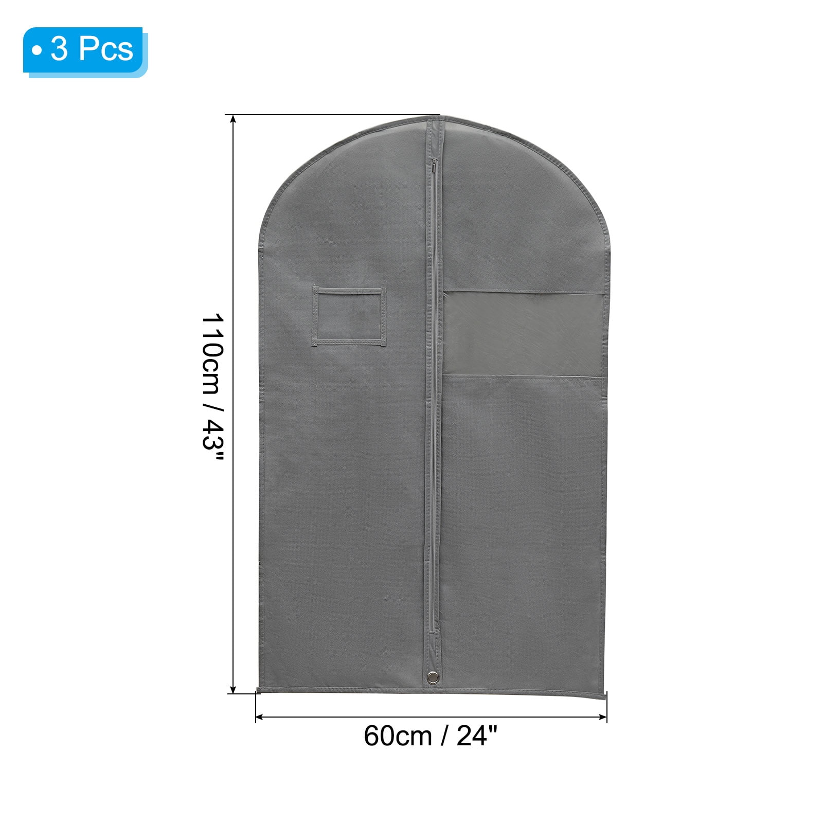 Uxcell 43" Garment Bag, 3 Pack Breathable Suit Bag for Storage Hanging Clothes, Gray