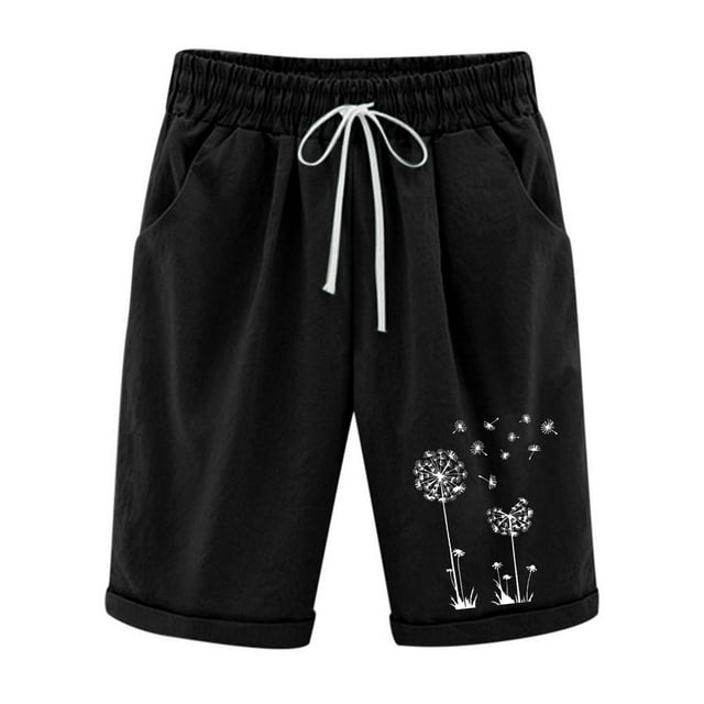 DEELLEEO Plus Size Clearance Womens Shorts Summer Printed Five Points Large Size Cotton Linen Pants