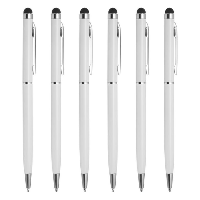 Uxcell 6Pcs Bolígrafo de Metal 2 en 1 Universal Retráctil con Punta de Estilógrafo para Todos los Dispositivos de Pantalla Táctil Capacitiva Blanco