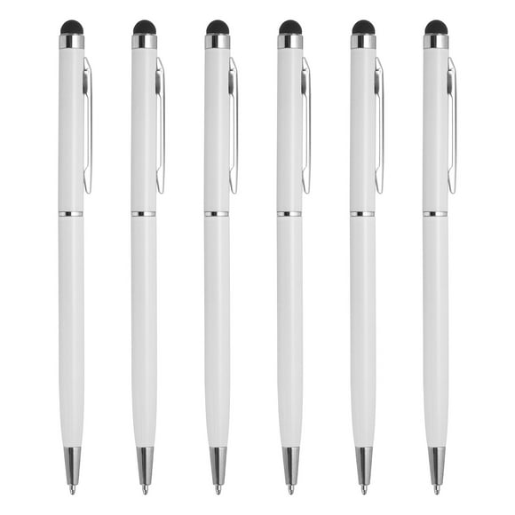 Uxcell 6Pcs Bolígrafo de Metal 2 en 1 Universal Retráctil con Punta de Estilógrafo para Todos los Dispositivos de Pantalla Táctil Capacitiva Blanco