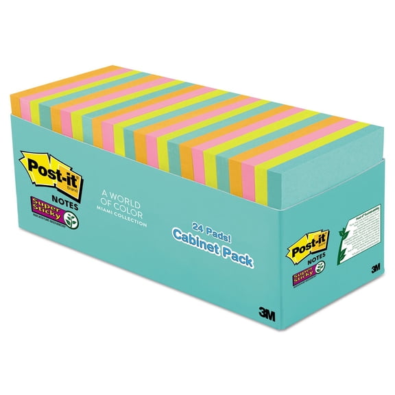 Post-it Super Sticky Notes, 3 in. x 3 in., Supernova Neons, 24 Pads