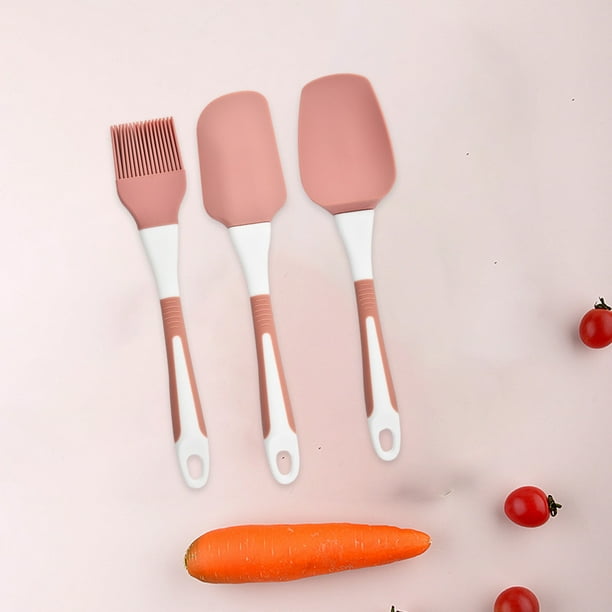Juego de 3 Herramientas para Hornear de Dos Colores | Espátula de Silicona, Raspador, Cepillo para Remover Crema | Plástico Apto para Alimentos | Utensilios Flexibles Antirayaduras para Cocinar, Mezc