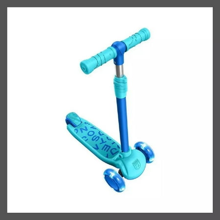 Kids Trike Scooter LED Lights Folding Blue/Green Grow Kick 3-Wheel