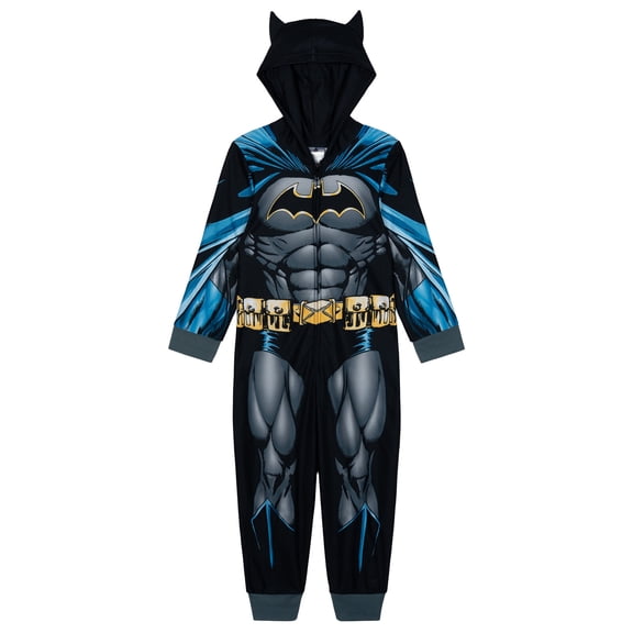 DC Comics Justice League Toddler Boys' Cosplay Hooded One Piece Pajama Batman Black