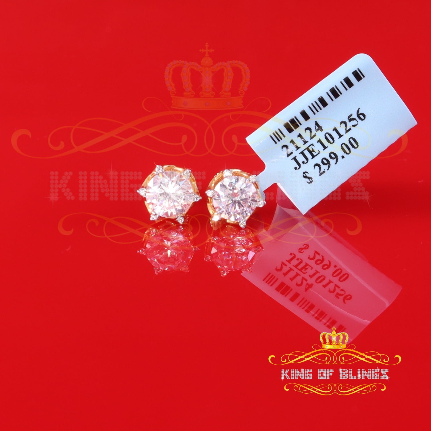 King of Bling's Men's/Womens 925 Silver Yellow 1.50ct VVS 'D' Moissanite Round Stud Earrings