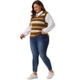 thumbnail image 3 of DARING DIVA Women's Plus Size V Neck Striped Knit Sweater Vests 3X Brown, 3 of 6