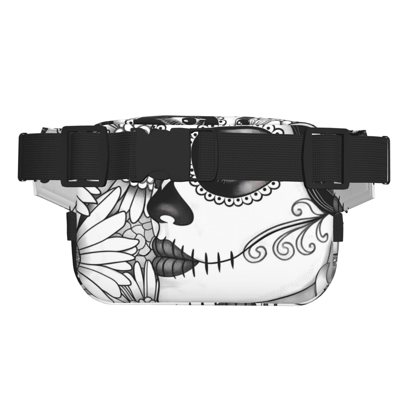 Fuzoiu Floral Sugar Skull Portrait Print Unisex Square Double Layer Waist Bag,Crossbody Fanny Pack Travel Workout Accessory