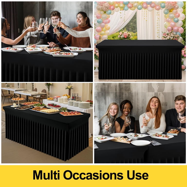 decorUhome Rectangle Spandex Tablecloth Skirt, 72" x 30" x 30", Black photo 5