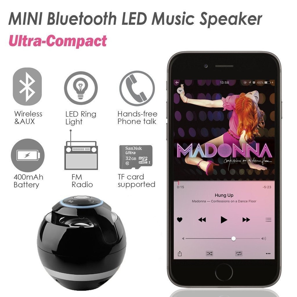 MDHAND Wireless Bluetooth Speakers, With Subwoofer Mini Round Hi-Fi Speaker Portable Speakers, For Hands-Free Indoor Outdoor Bluetooth Speakers - image 3 of 8