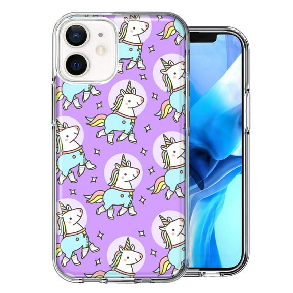 MUNDAZE For Apple iPhone 12 Cute Unicorns Purple Design Double Layer Phone Case Cover