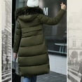 thumbnail image 2 of Women's Winter Warm Hooded Cotton Coat - Long-Sleeve Casual Overcoat, Olive Green, L, 2 of 3